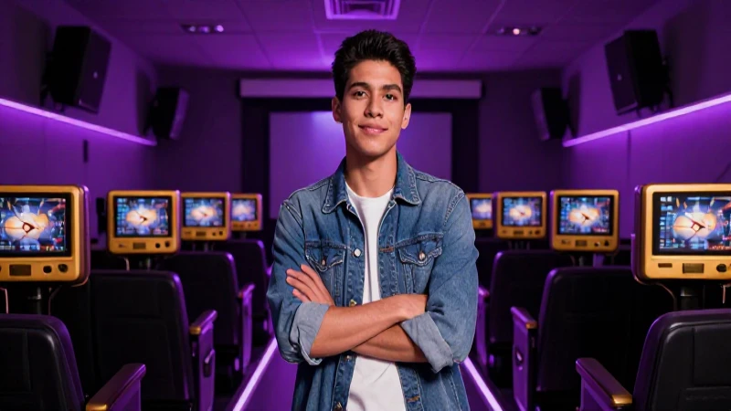 Joven mexicano en cine moderno vibrante