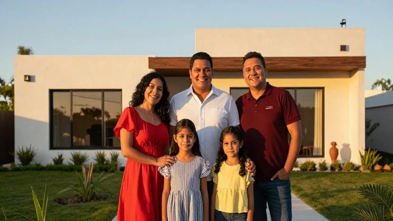 Familia mexicana feliz en casa moderna, arte vibrante