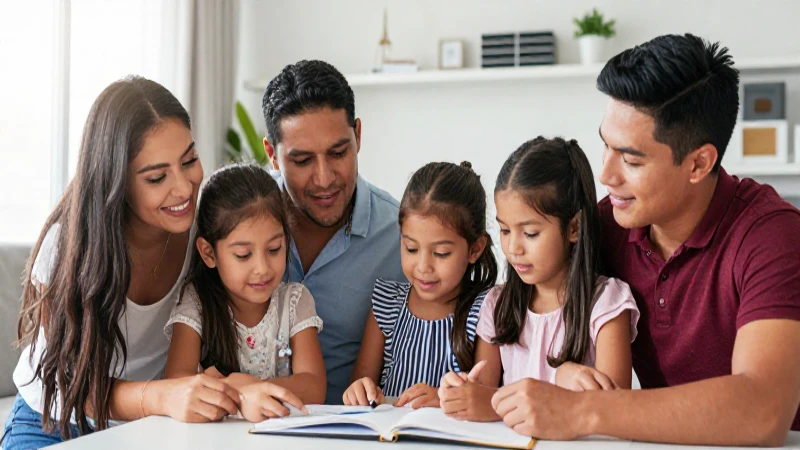 Familia mexicana aprende en hogar moderno y vibrante