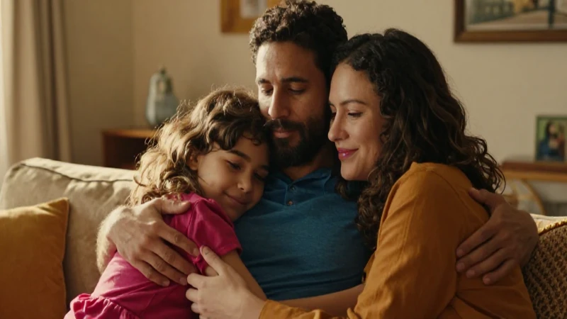 Un abrazo familiar eterno en una luz dorada