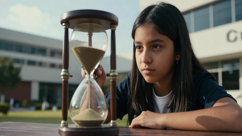Estudiante mexicano enfocado con reloj de arena