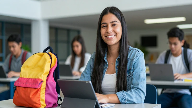 Estudiante mexicano sonriente en campus vibrante