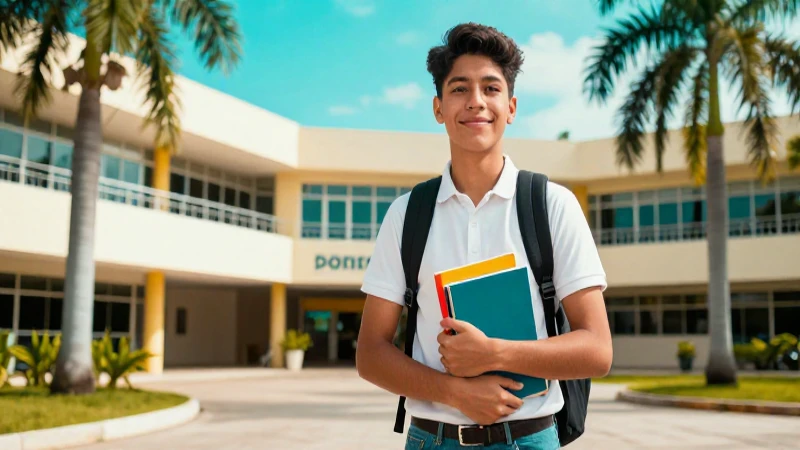 Estudiante mexicano en campus universitario moderno