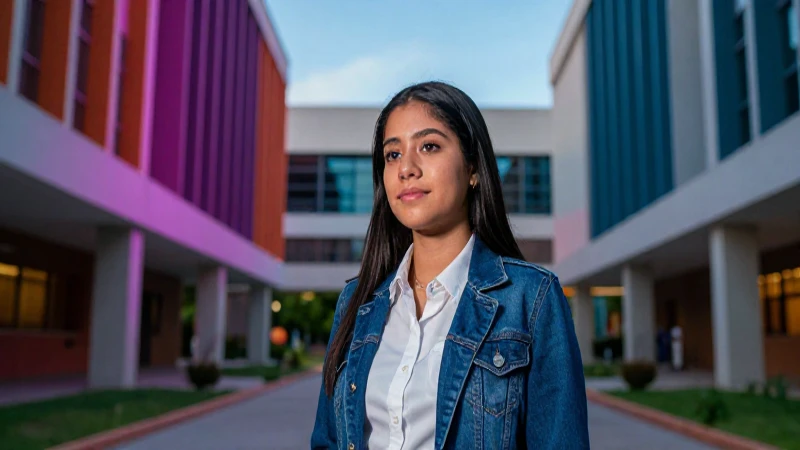 Estudiante mexicano aspira en campus moderno y vibrante