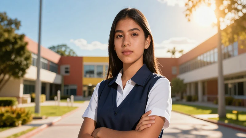 Estudiante mexicano aspiracional en campus moderno y soleado