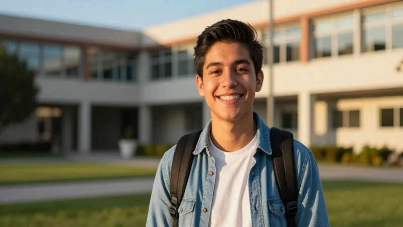Joven estudiante sonriente en campus profesional