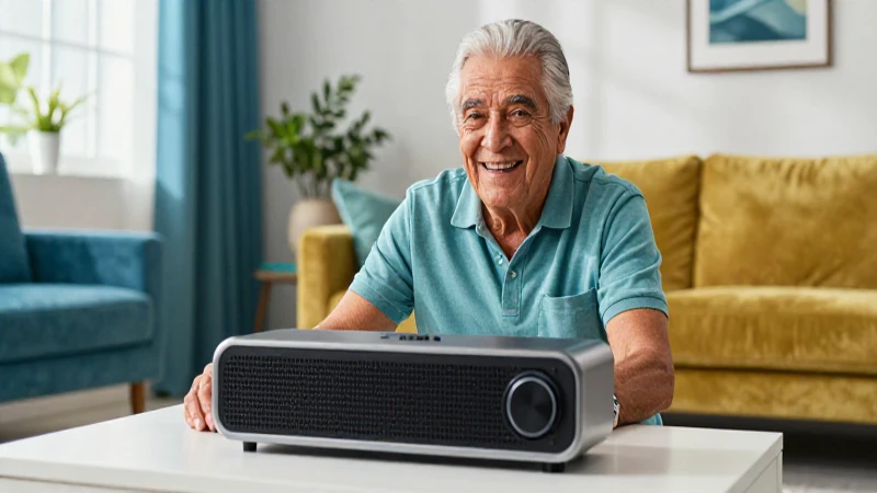 Abuelo mexicano vibrante en sala moderna