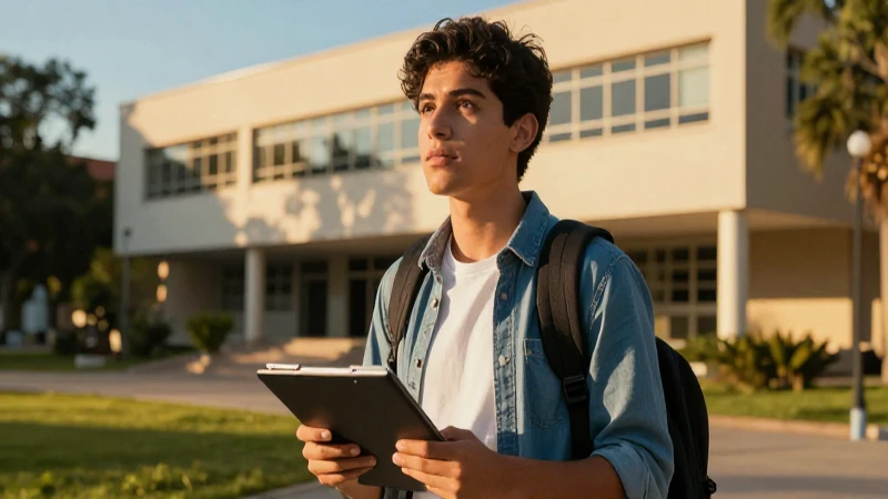 Estudiante mexicano en campus con luz dorada