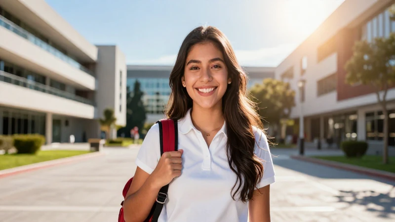 Estudiante mexicano feliz en campus moderno