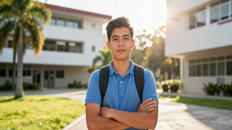 Joven mexicano inspirando futuro en campus brillante