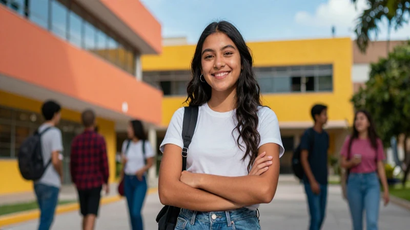 Estudiante mexicano vibrante en campus moderno