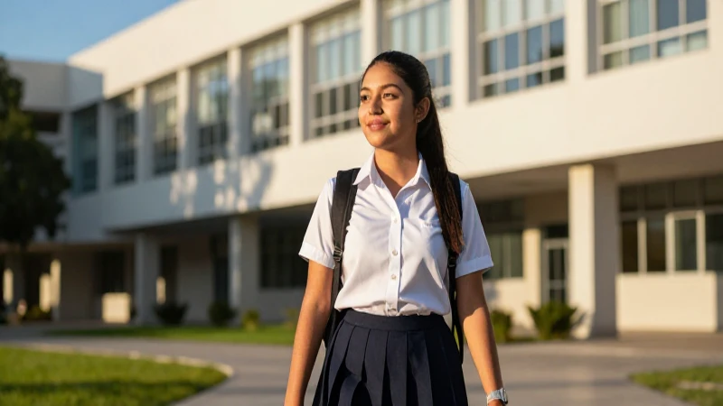 Estudiante mexicano camina con confianza en el campus