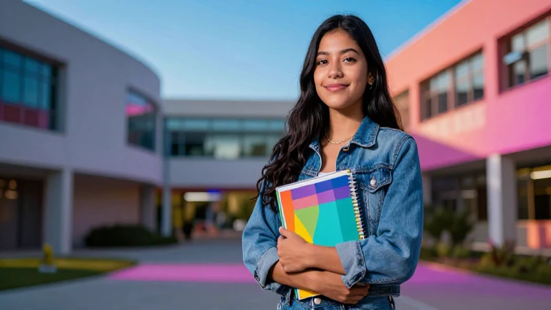 Estudiante mexicano exitoso en campus moderno