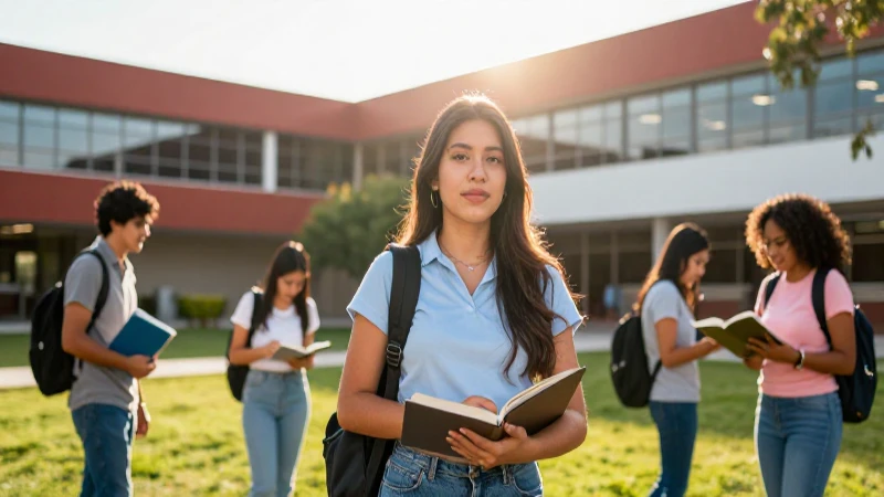 Estudiante mexicano brillante en campus universitario