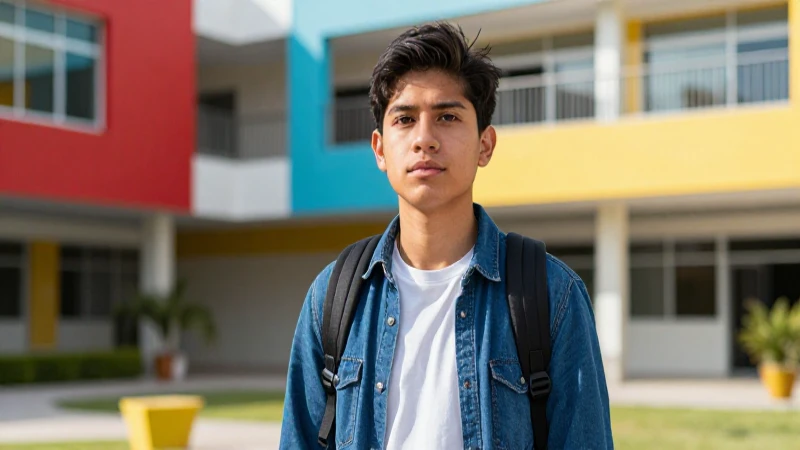 Joven mexicano brillante en universidad moderna