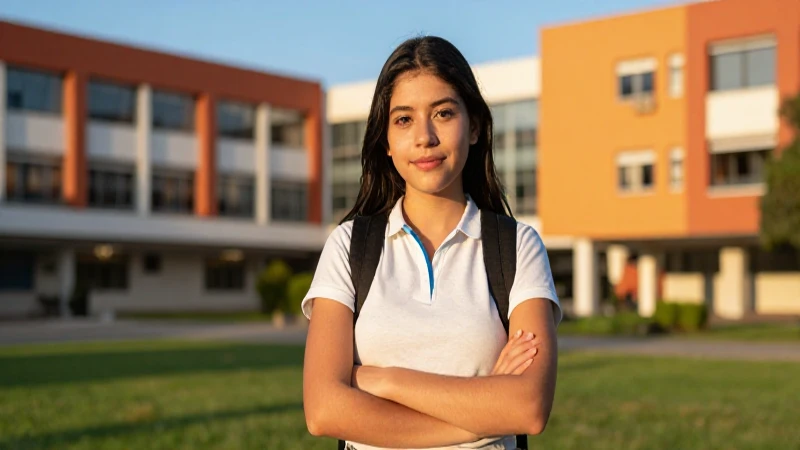Joven estudiante mexicano vibrante en campus moderno