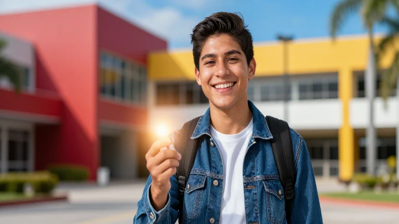 Estudiante sonriente de México con oportunidad brillante