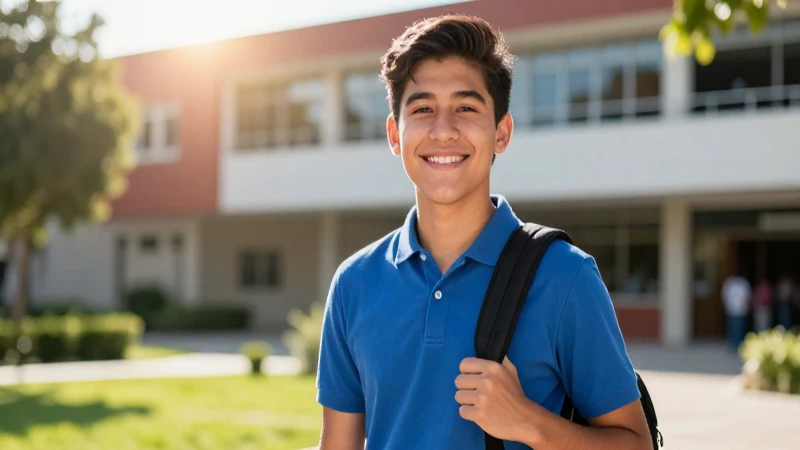 Joven mexicano sonriente en campus vibrante