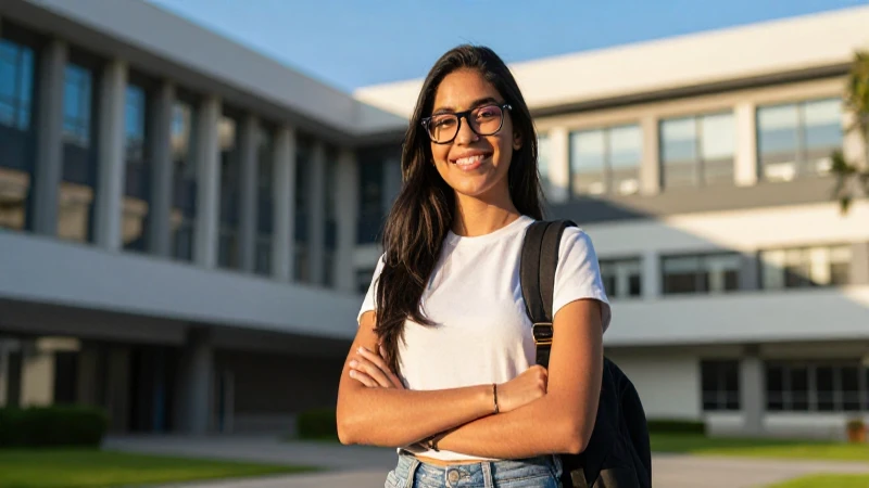Estudiante mexicano exitoso en un campus vibrante