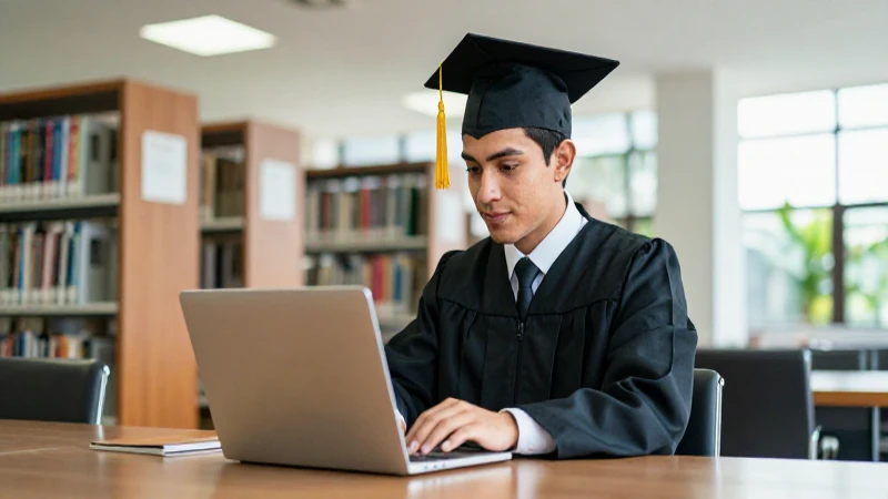 Joven mexicano estudia en biblioteca moderna y brillante