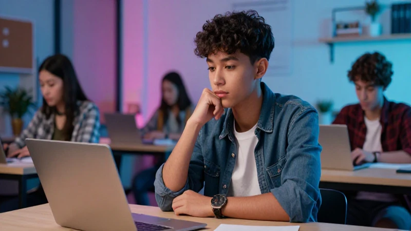 Estudiante joven vibrante en entorno académico profesional