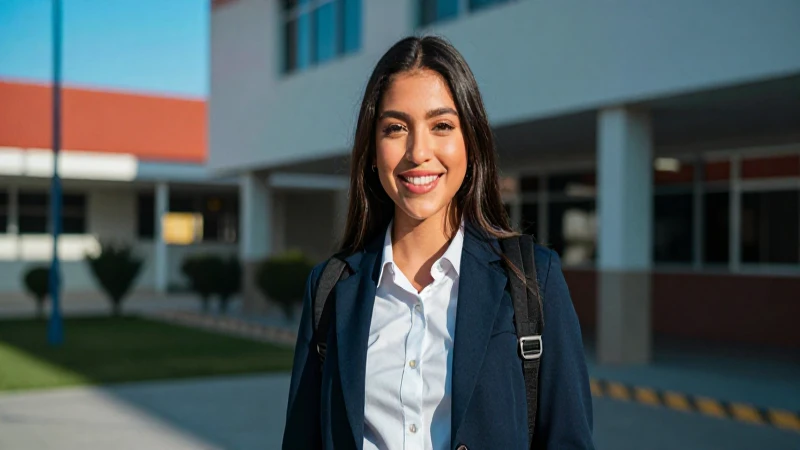 Joven estudiante mexicano profesional en un campus luminoso