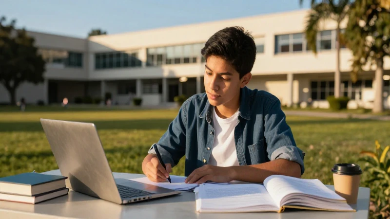 Joven mexicano estudiando bajo luz dorada