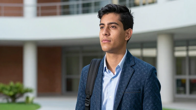 Joven mexicano sonriente mira confiadamente hacia adelante
