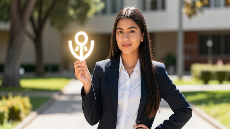 Estudiante exitosa en campus universitario