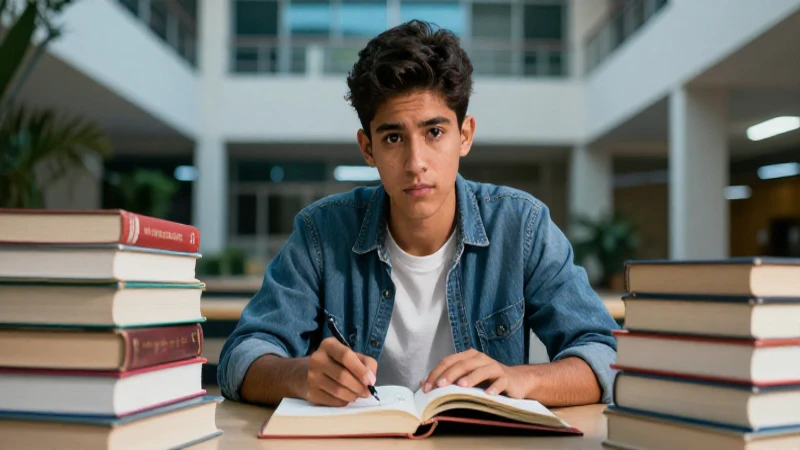 Estudiante mexicano moderno en campus vibrante y profesional