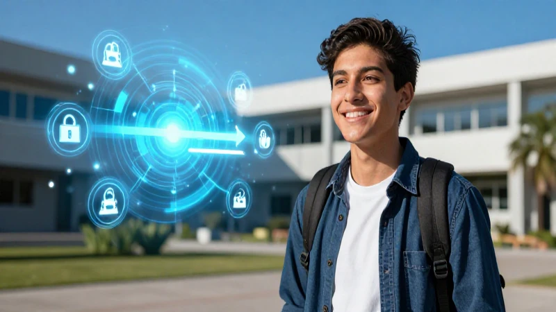Estudiante mexicano sonriendo en campus vibrante