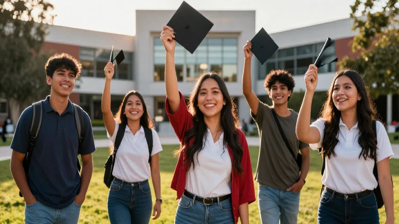 Jóvenes mexicanos celebrando éxito universitario vibrante