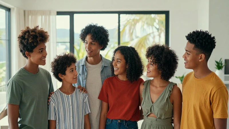 Familia feliz en moderno hogar con vibrantes colores