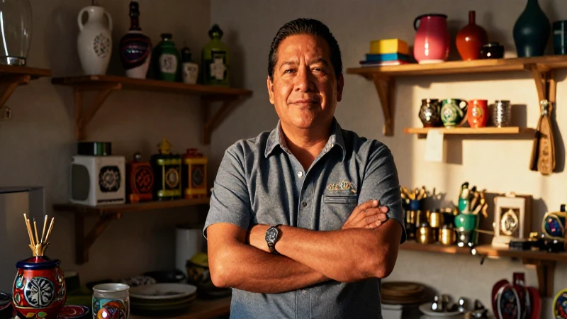 Emprendimiento mexicano vibrante con luz dramática
