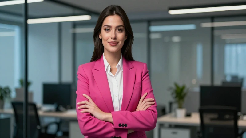 Profesional atractiva en oficina moderna con alto impacto