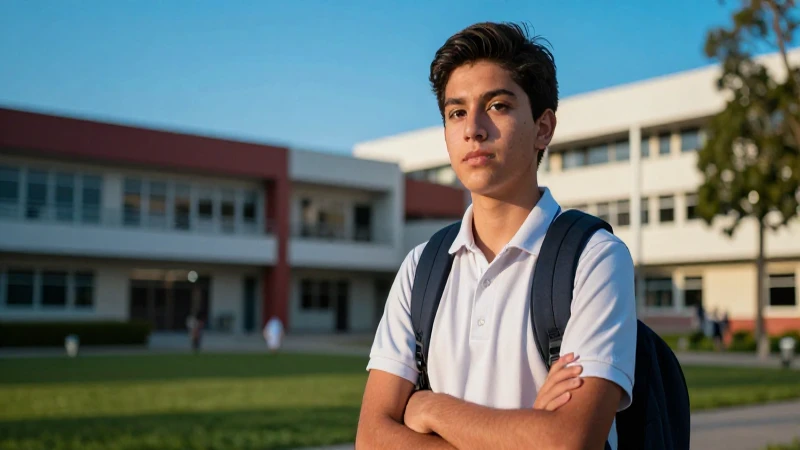 Estudiante mexicano en campus educativo vibrante y profesional