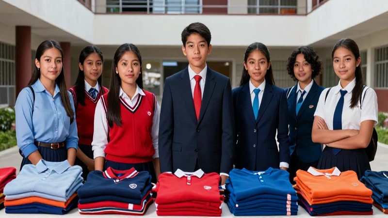 Estudiantes mexicanos en uniformes escolares vibrantes y detallados