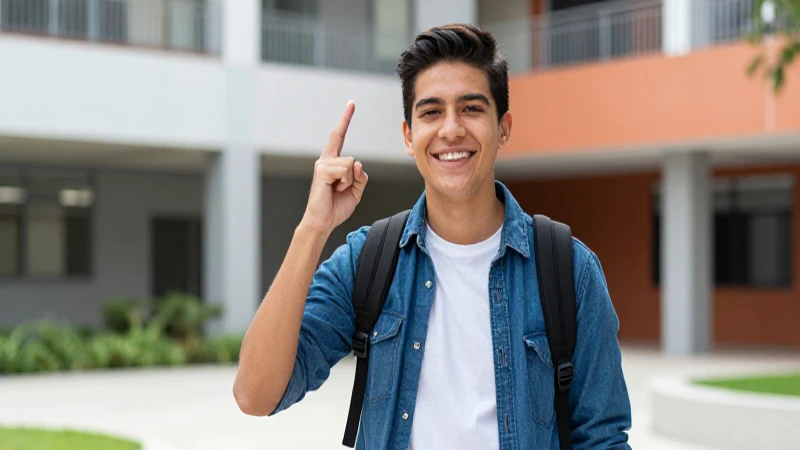 Estudiante mexicano exitoso en ambiente moderno y vibrante