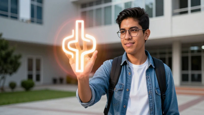 Estudiante mexicano con símbolo de oportunidad