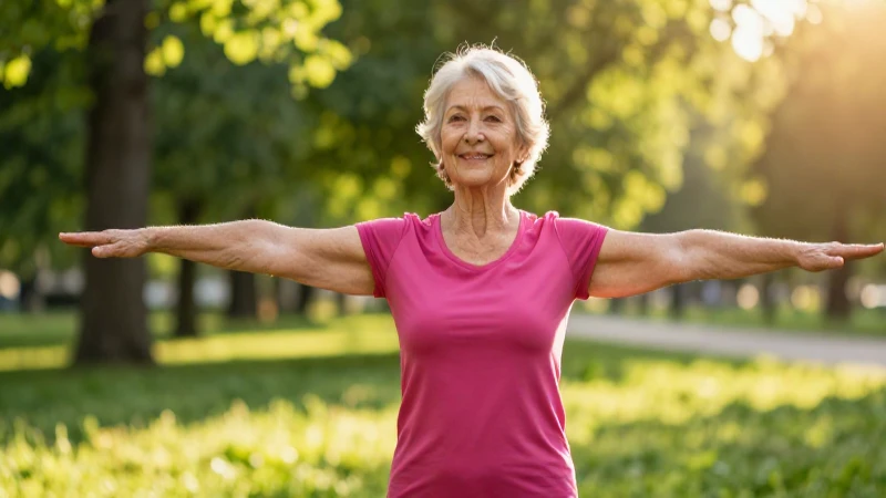 Mujer mayor practica ejercicio consciente en parque