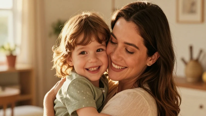 Madre resiliente abraza a su hijo feliz