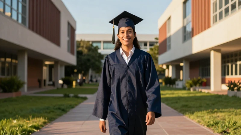 Joven mexicano sonriente en campus universitario moderno