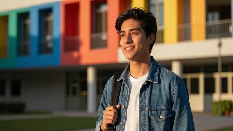 Estudiante mexicano, campus vibrante, fotografía profesional