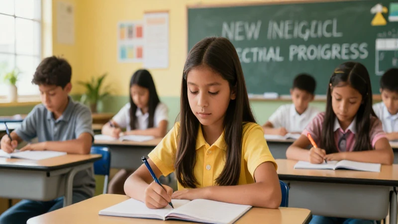 Estudiante mexicano exitoso en aula moderna