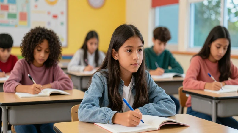 Estudiante mexicano exitoso en aula moderna
