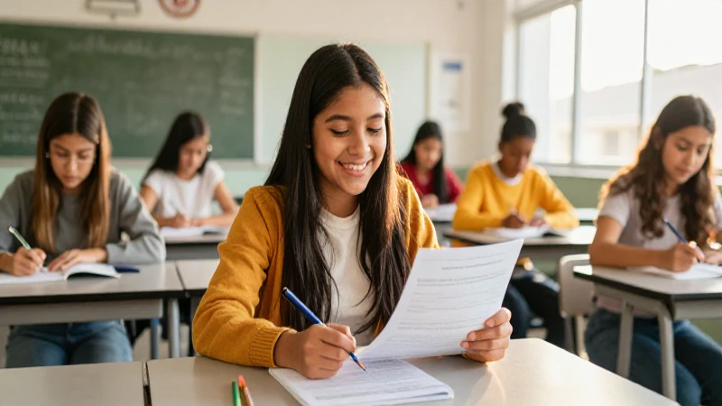 Estudiante mexicano estudia en aula moderna