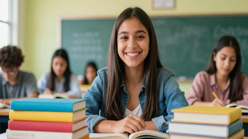 Estudiante mexicano sonriente en un aula moderna