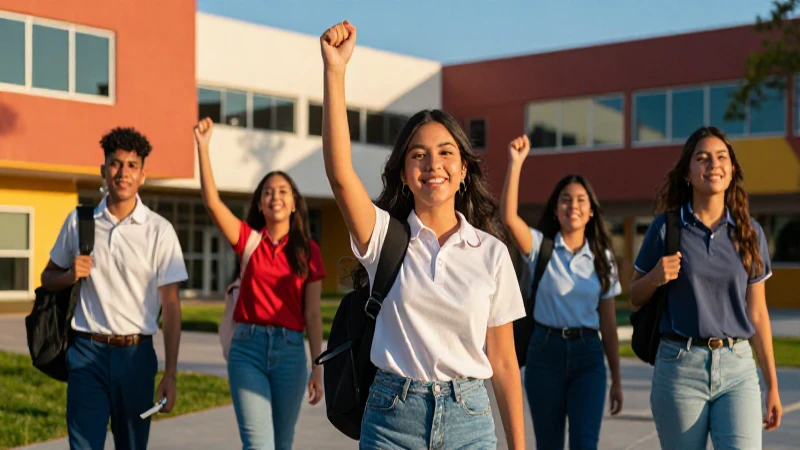Estudiante mexicano celebra éxito académico en campus moderno