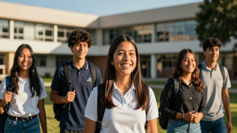 Estudiantes mexicanos sonrientes en campus universitario moderno