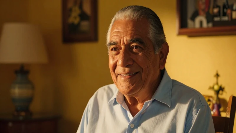 Abuelo mexicano sonriente en su hogar acogedor